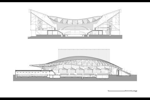 Section drawings of ZHA's aquatics centre